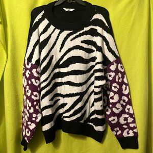 Animal Print Oversized Sweater Colorblock Terra & Sky 1x Plus